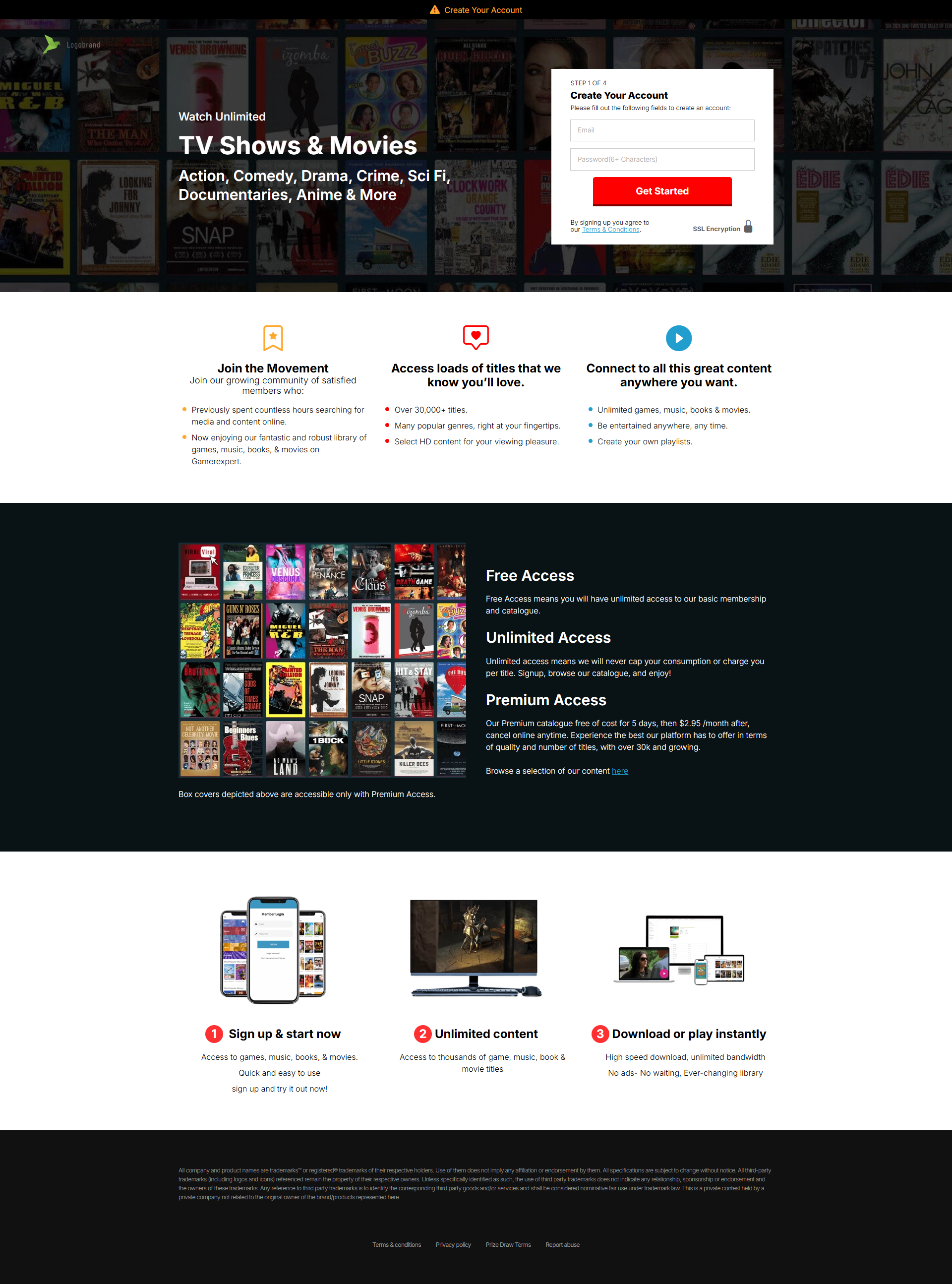 Online Streaming Landing Page desktop screenshot