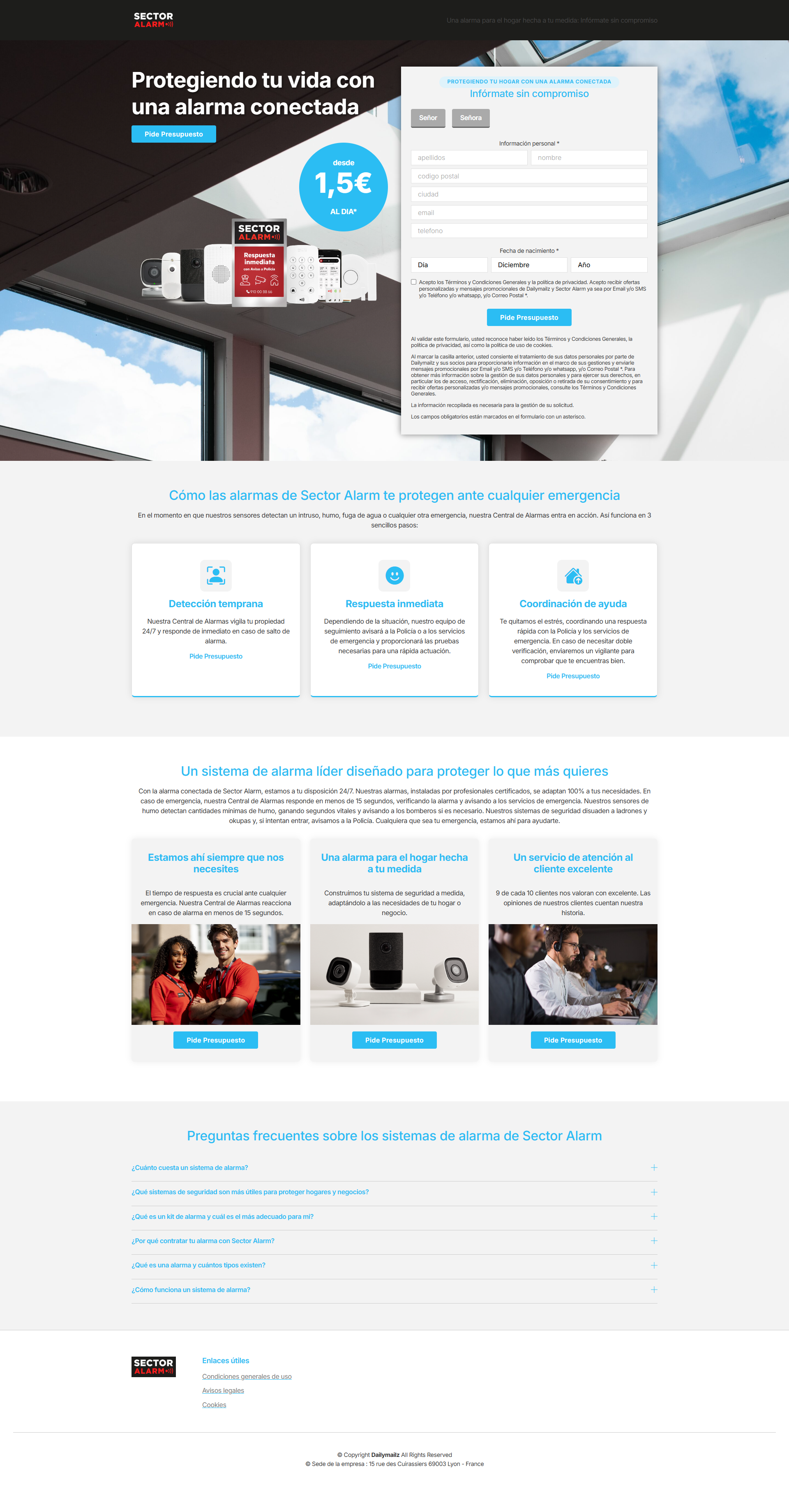 Sector Alarm Landing Page desktop screenshot