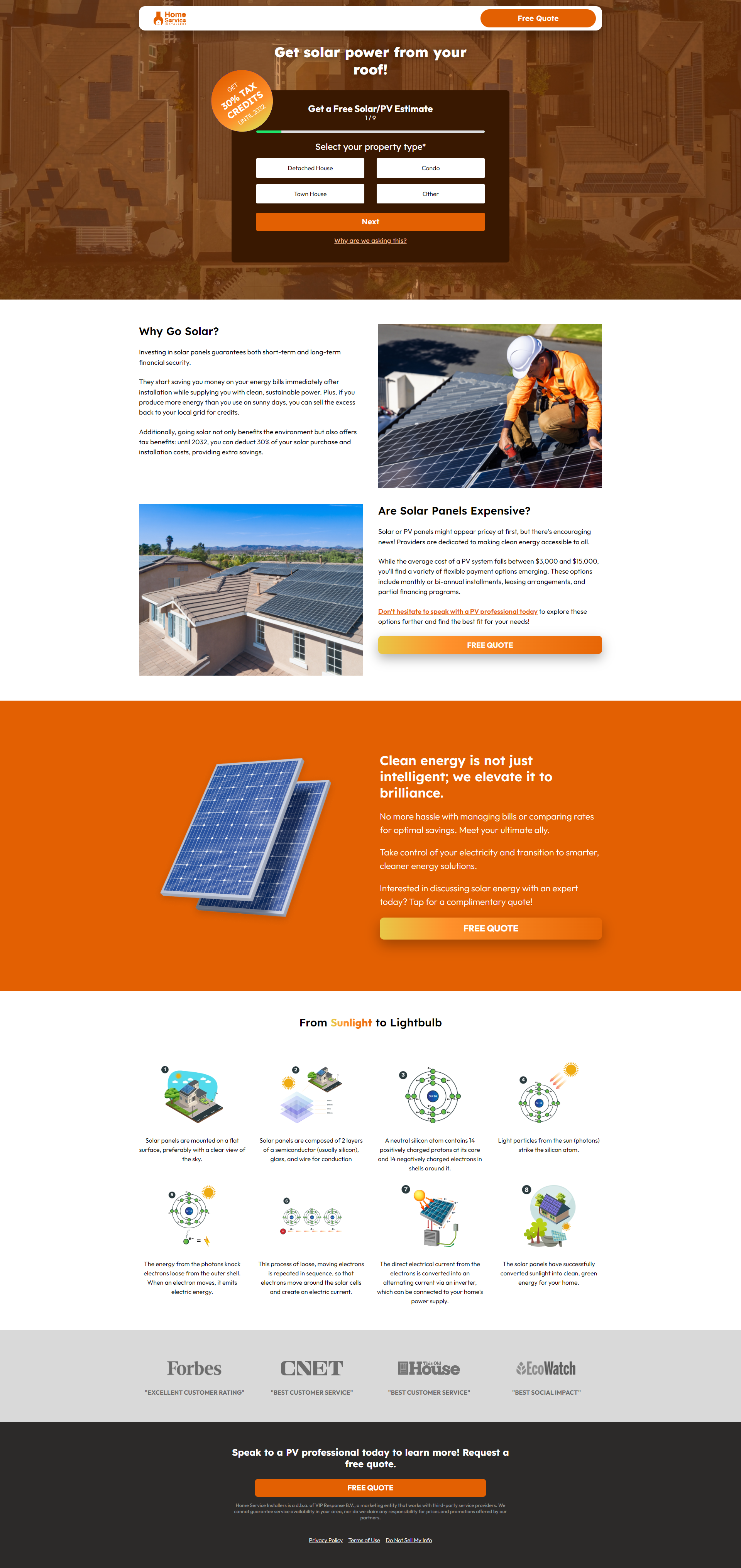 Home Service Installers Solar Panel Landing Page desktop screenshot